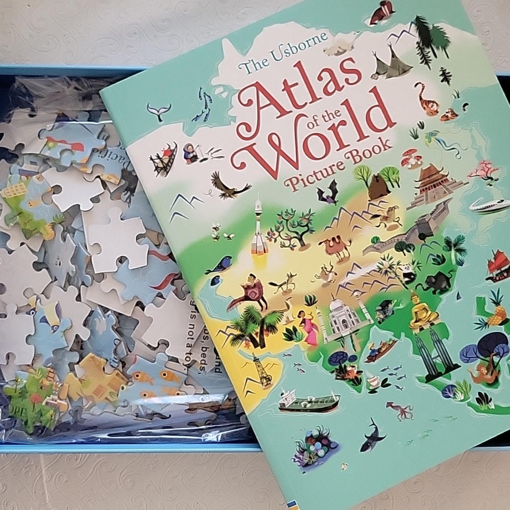 Usborne Atlas and Jigsaw Puzzle - The World puzzle. NEW - Picture 2 of 2